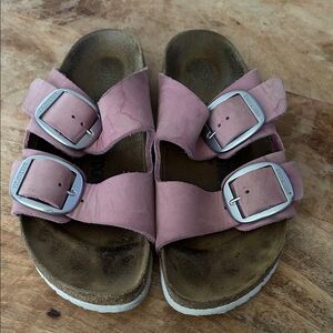 Birkenstock Mauve Double Strap Sandals with Silver Buckles